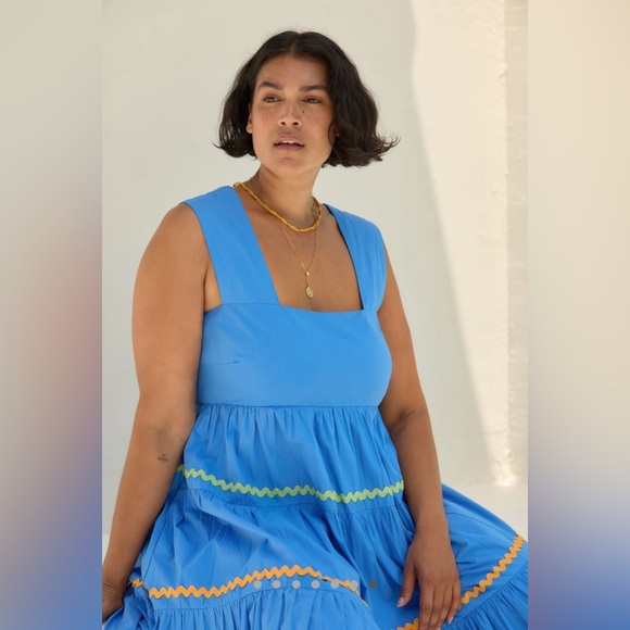 NEW Anthropologie Square-Neck Tiered Midi Dress: Smocked Scallop Edition - Picture 7 of 8